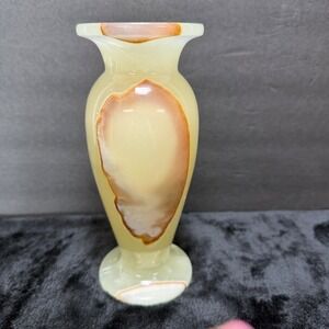 VTG Onyx Stone‎ Vase Hand Carved Marble Ivory Color Decorative